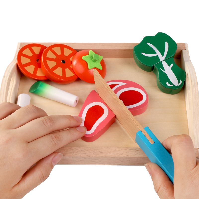 Wood cut children's wooden tray magnetic cut fruit toys fruit and vegetables cut happy play a family toy a report This product support seven days no reason to return details Picture