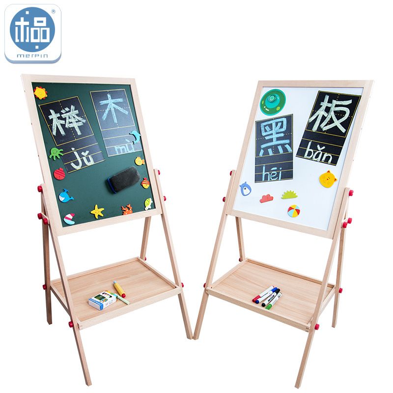 儿童双面磁性可升降画板木制涂画画美术二合一黑白板六一礼物玩具产品图