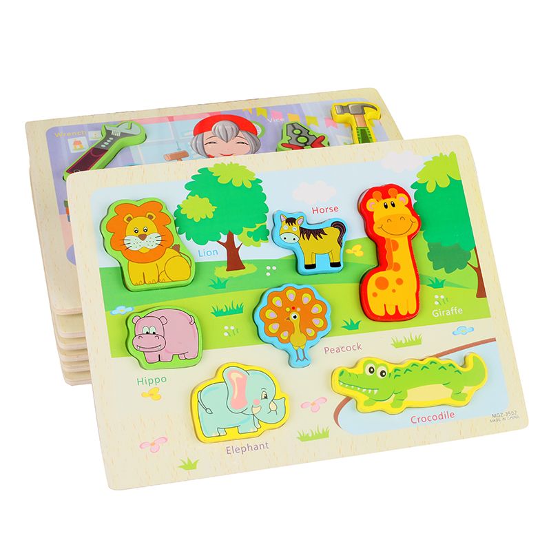 The wooden jigsaw puzzle series games exercise hand-eye coordination, logical thinking ability, and creative imagination. They combine education with entertainment, allowing children to learn and grow while having fun. This is a children's three-dimensional cognition jigsaw puzzle series details Picture