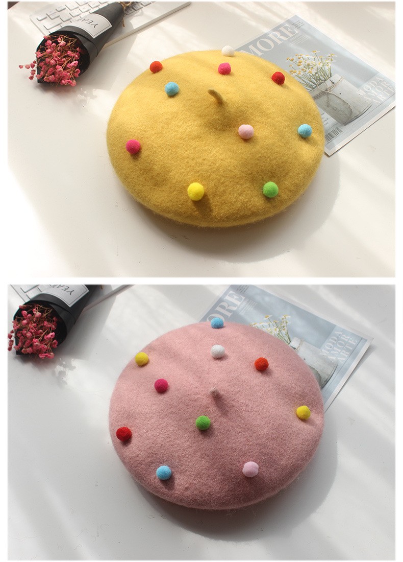 Parent-child wool felt colored ball Bailey children's hats, soft-brimmed cartoon fisherman hats, children's hats available in various sizes detail image 6