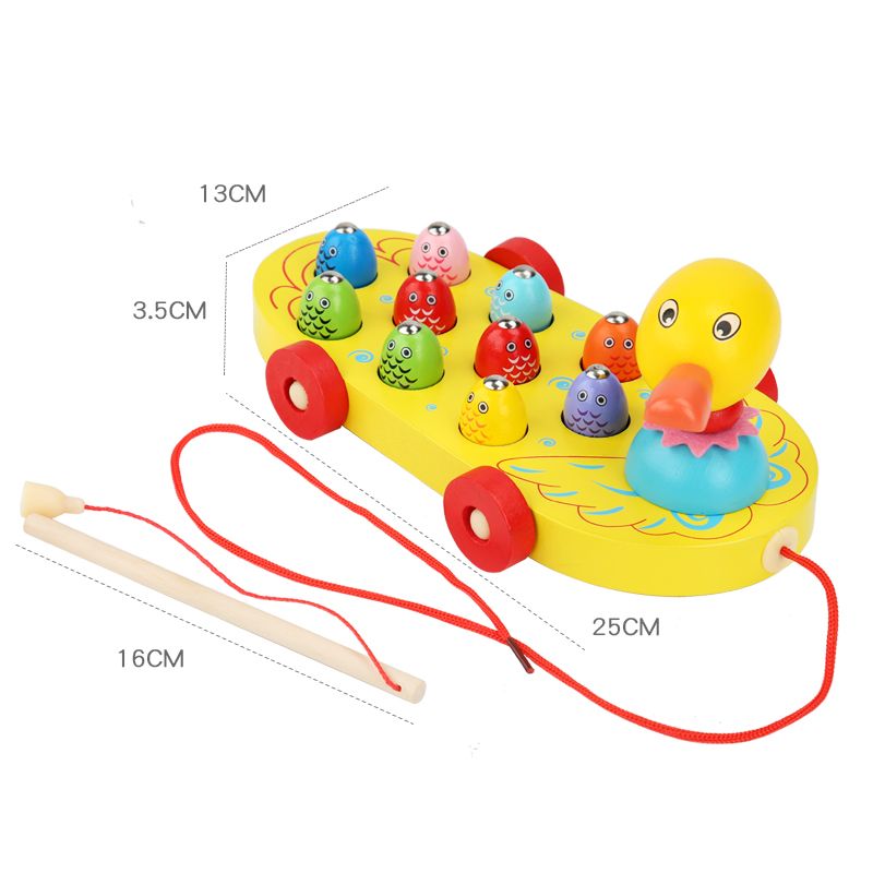 The duckling and kitten fishing model is designed with a strong magnetic force, making it convenient for children to fish. The animal-shaped trailer is designed with bright colors and enhanced three-dimensional effect Item Picture