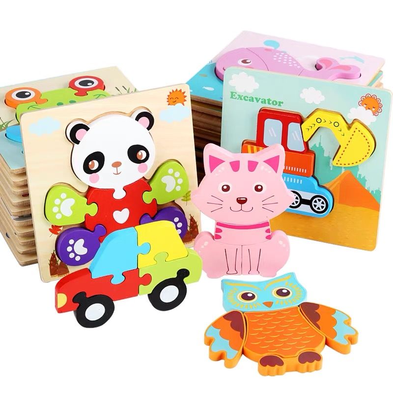 Montessori Early education Intelligence puzzle for children, wooden three-dimensional puzzle for 1-3.5-year-old babies, hand-grabbed building block toys Item Picture