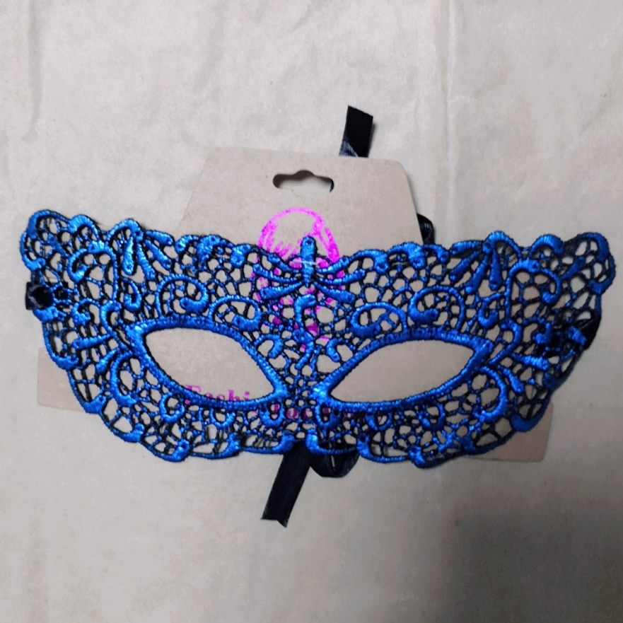 MJ-301化妆舞会蓝色蕾丝面具半脸女 万圣节cos派对道具成人定型镂空眼罩面纱图