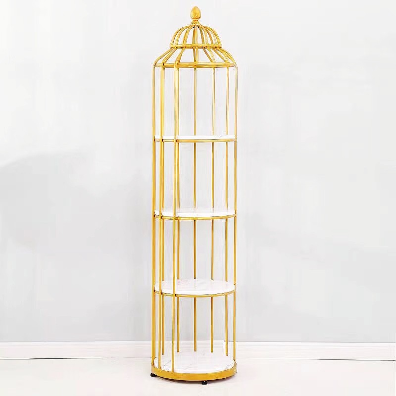 吕字家具-复古美式置物架圆形多层花架铁艺实木花架鸟笼客厅卧室详情6