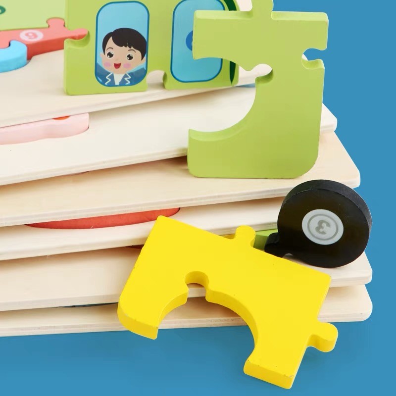 Wooden large snap-on assembly jigsaw puzzles for infants and children aged 1-2-3 to 4, early education and intelligence toys for boys and girls pic 2