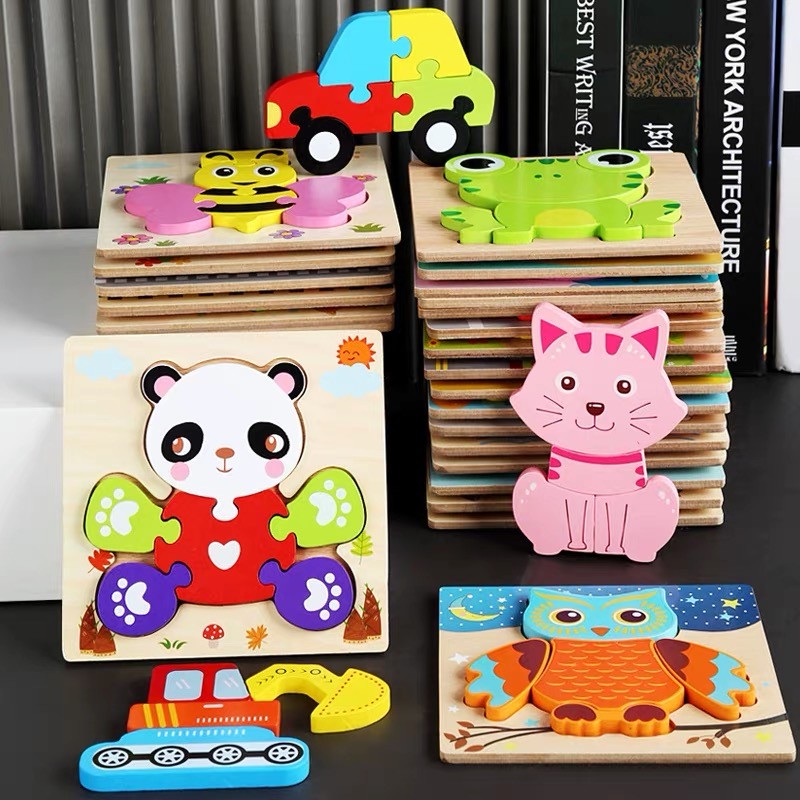 Montessori Early education Intelligence puzzle for children, wooden three-dimensional puzzle for 1-3.5-year-old babies, hand-grabbed building block toys pic 4