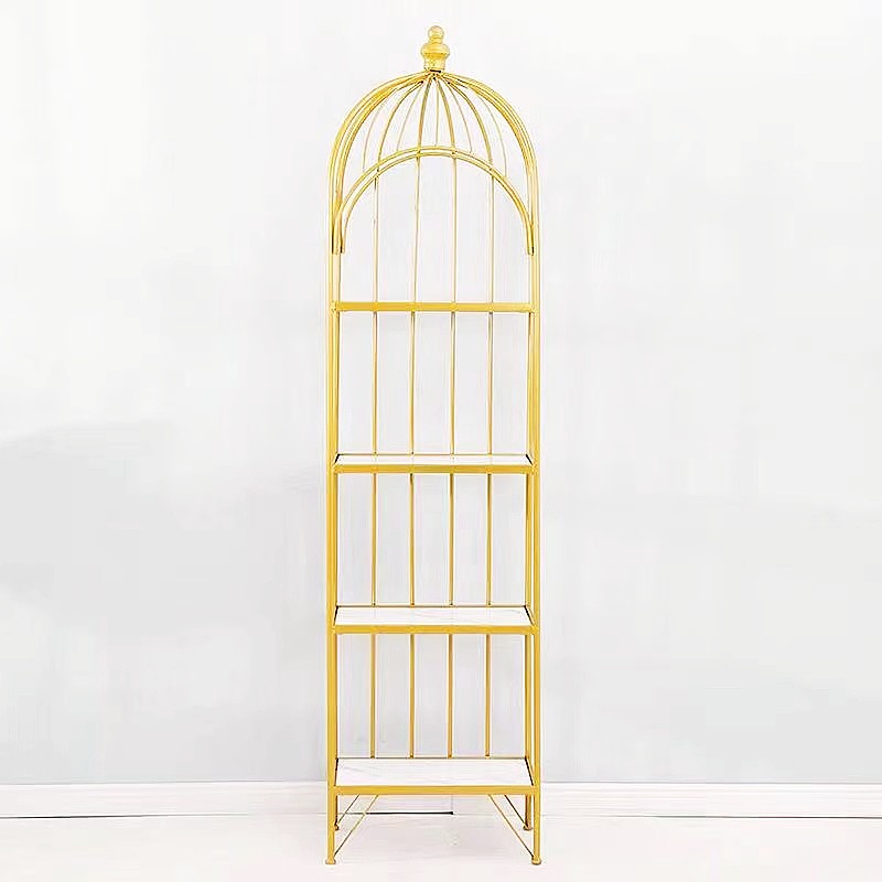 吕字家具-复古美式置物架圆形多层花架铁艺实木花架鸟笼客厅卧室详情4
