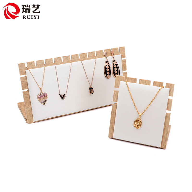 批发竹木项链展示架吊坠手链展示架皮革实木首饰展示道具细节图