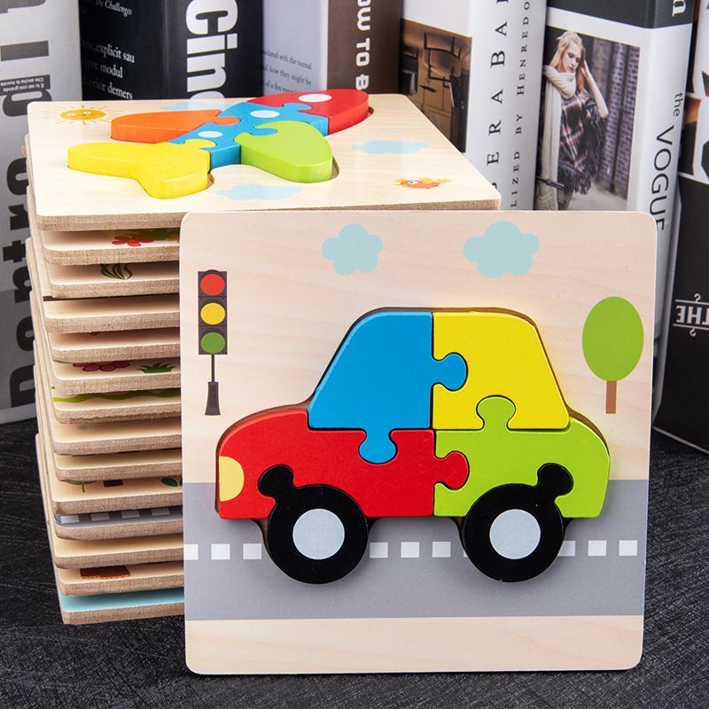 Cartoon 3D traffic animal thickened large jigsaw puzzle, children's 3-4-5 years old hand-grabbed jigsaw puzzle board educational early education toy details Picture