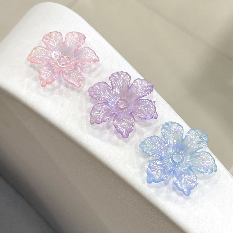 Jelly plated with ab color, 26mm six-petal flower, summer refreshing ancient-style hair tie accessory with scattered beads Item Picture