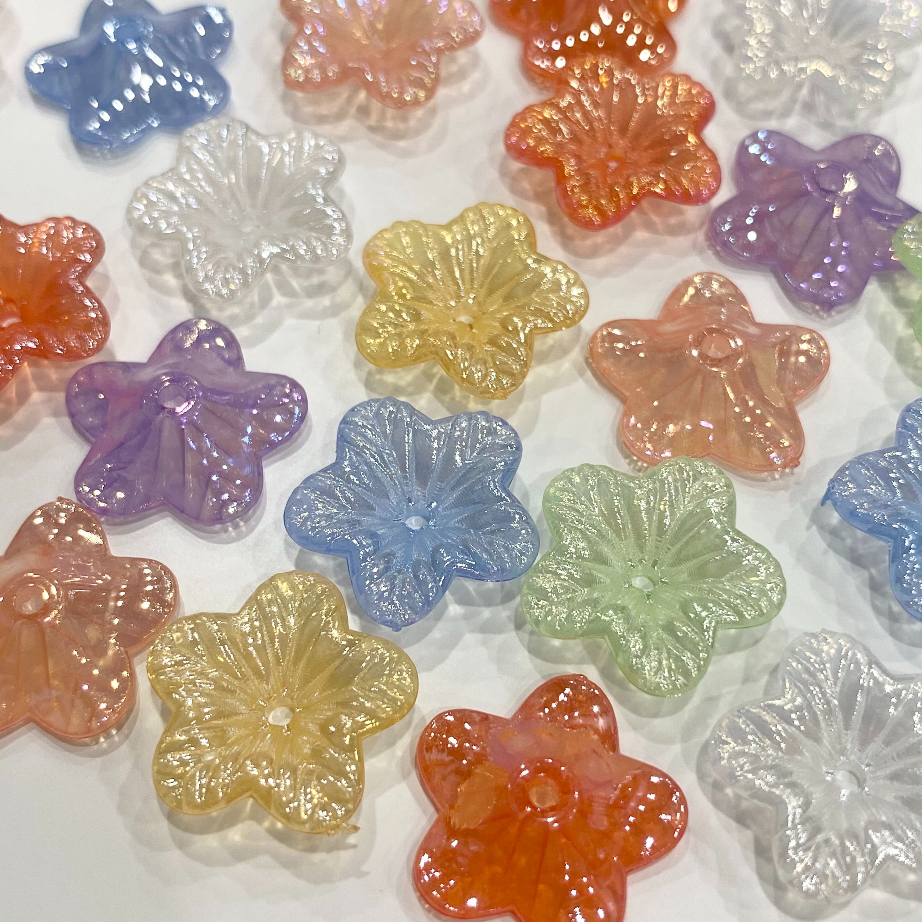 Jelly with ab color five-petal small flowers, refreshing and ancient-style hair accessory beads Specification image
