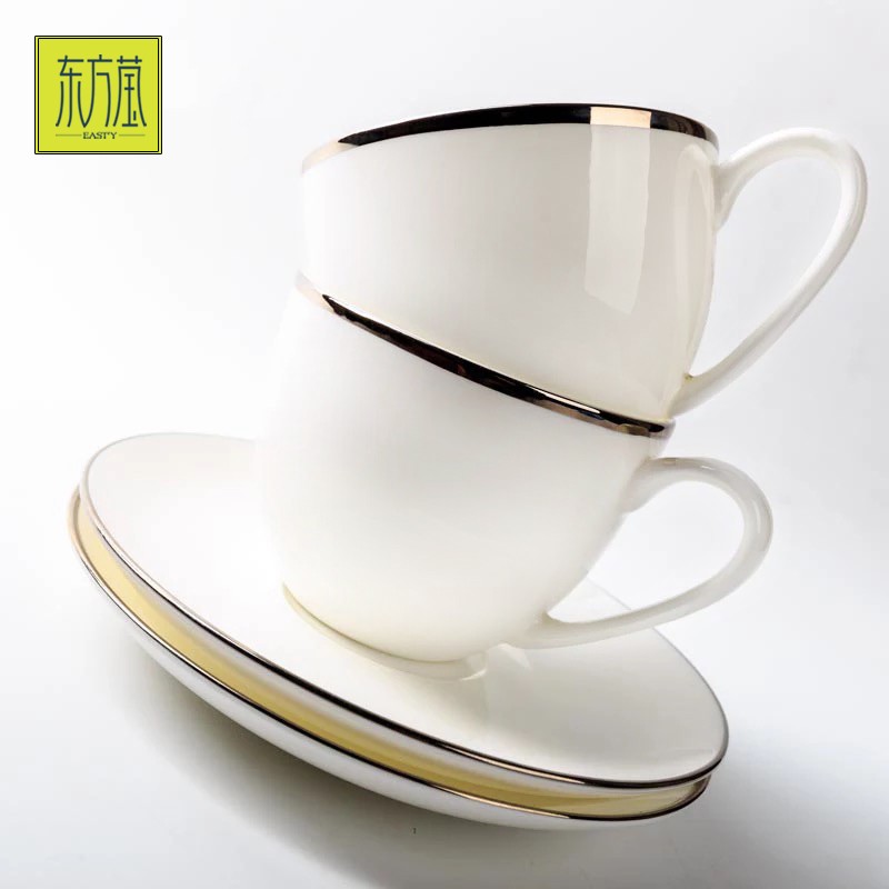 Dongfangying Foreign Trade Ceramic Bone China Aijiu Cup and Plate, White Gold edge Coffee Cup, single cup solid Color Tea Cup, Water cup and plate, afternoon tea, European high-end gift, daily use at home detail image 5