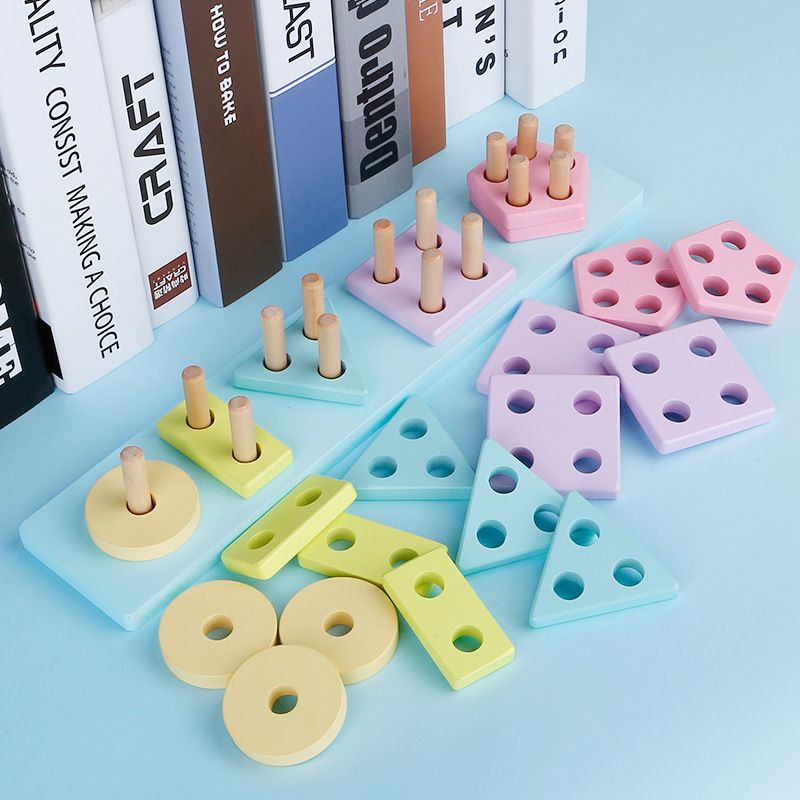 Qimeng's Intellectual Early Education Five Sets of column baby geometric intelligence boards, shape matching building block toys, and children's teaching AIDS Specification image