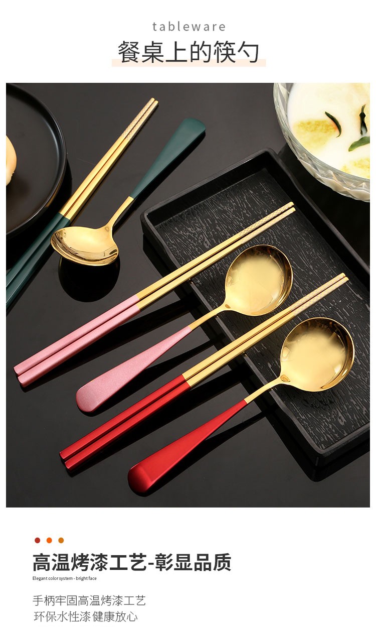 304筷子勺子套装学生单人装 便携不锈钢餐具三件套 网红便携餐具详情图10