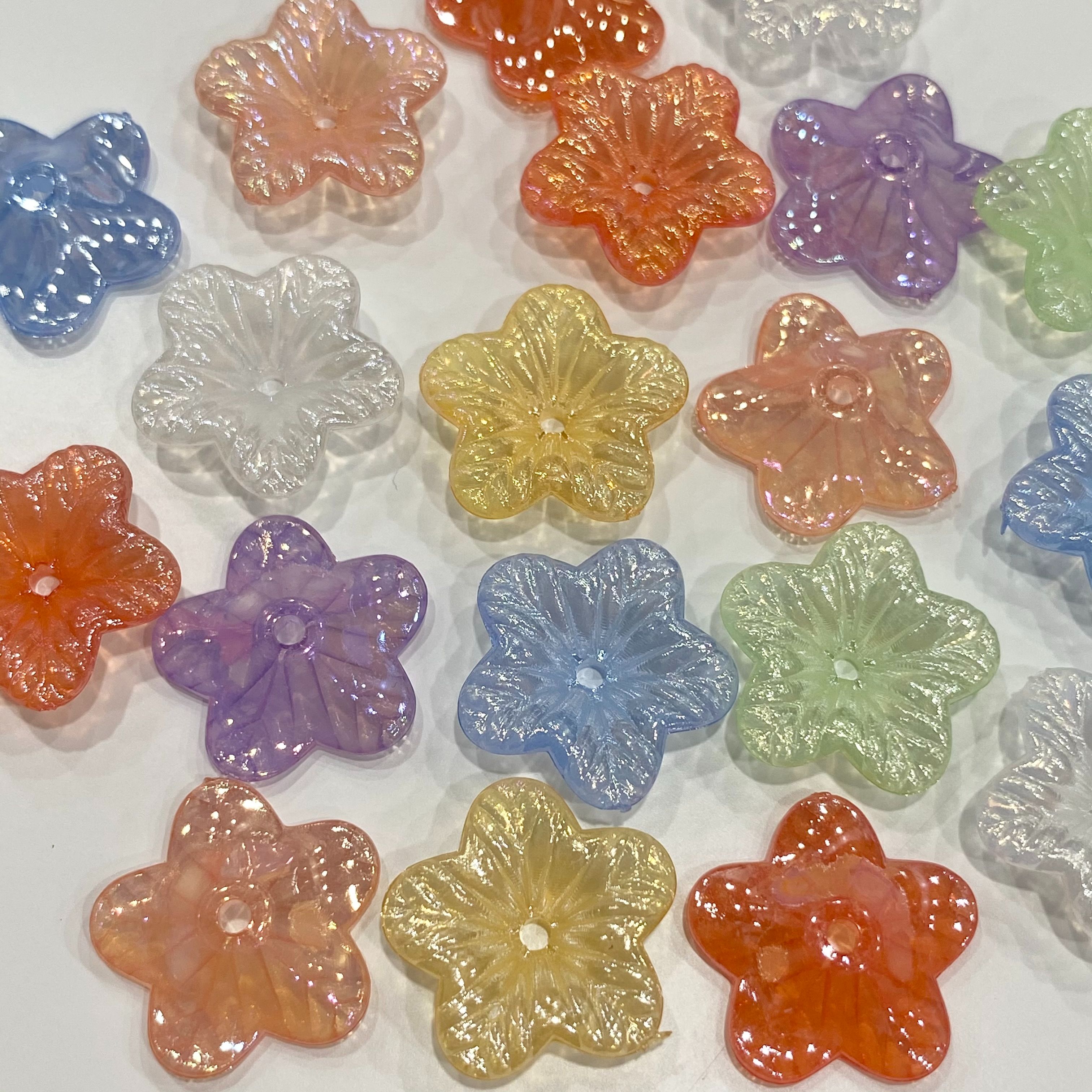 Jelly with ab color five-petal small flowers, refreshing and ancient-style hair accessory beads details Picture