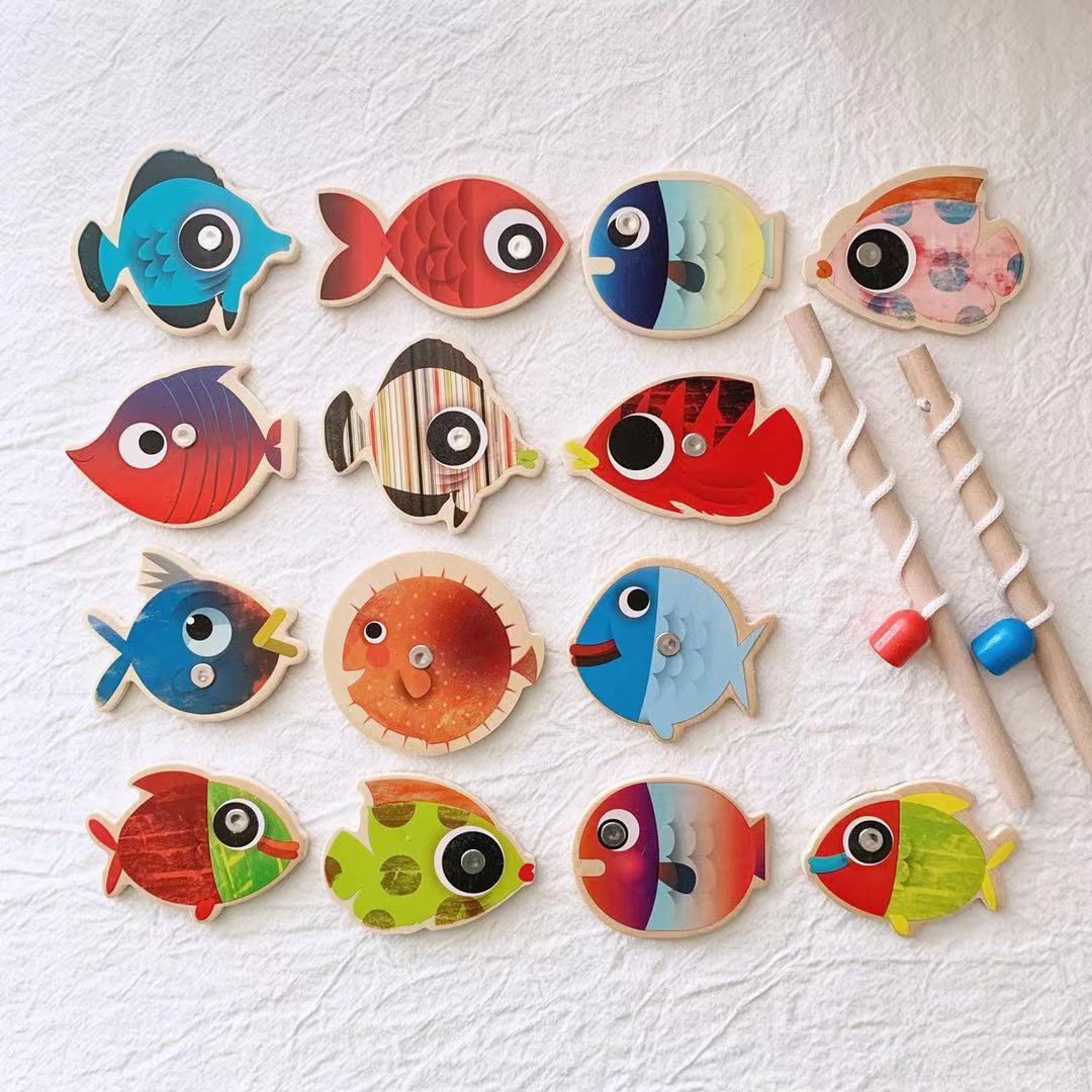 Wholesale of children's wooden toys, magnetic, brightly colored, double-bar iron box fishing toys for infants and children Application Scenario