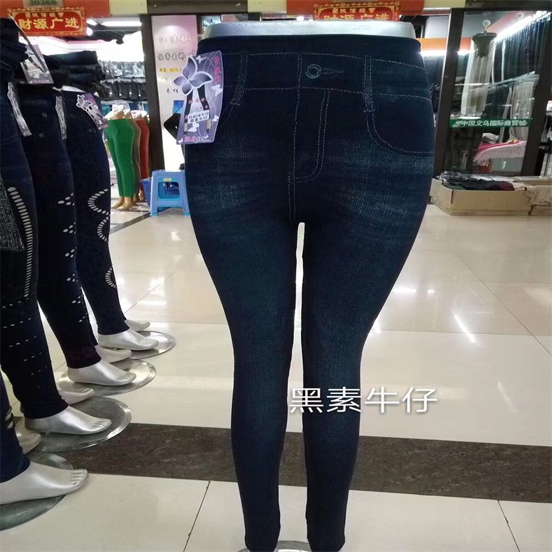 仿牛仔打底裤女外穿高腰弹力紧身显瘦春秋薄款九分裤仿牛仔裤时尚38