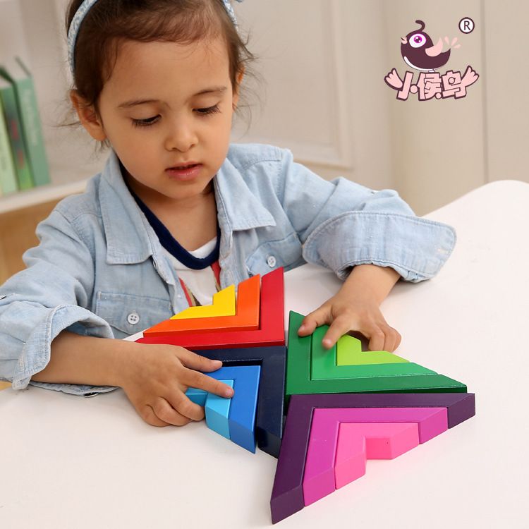 Colorful right-angle space building blocks made of imported beech wood, 3-5-7 years old, logical thinking ability development and educational toys