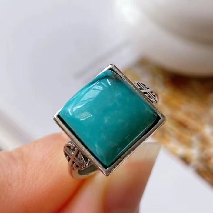 天然原矿绿松石戒指 高瓷高蓝 镶金的品质 925银镶嵌 规格11.1/10.8mm
