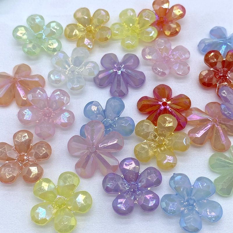 果冻ab镀彩22mm五瓣花朵 古风发饰头绳饰品配件散珠产品图