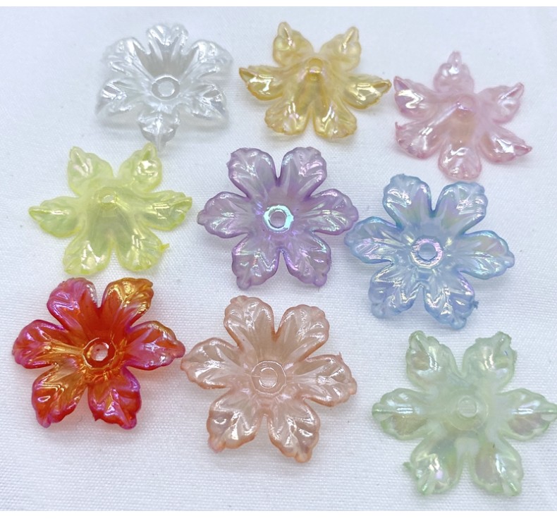 Jelly plated with ab color, 26mm six-petal flower, summer refreshing ancient-style hair tie accessory with scattered beads detail image 5