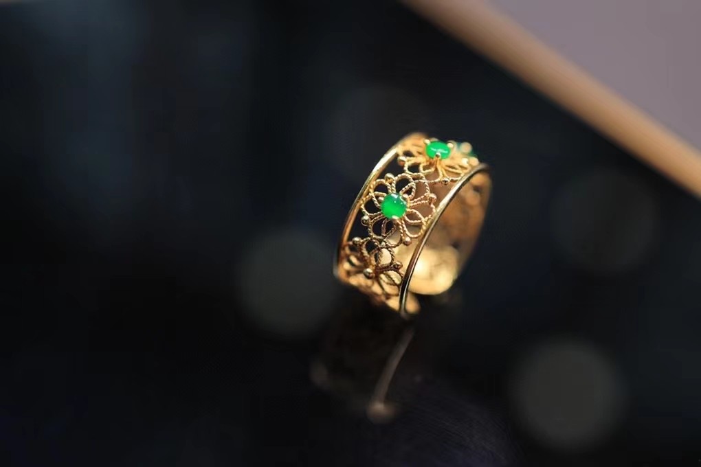 精品花丝翡翠戒指 18k精工制 尺寸齐全详情图1