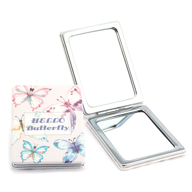 长方形PU皮小型迷你化妆镜可随身携带小镜子图