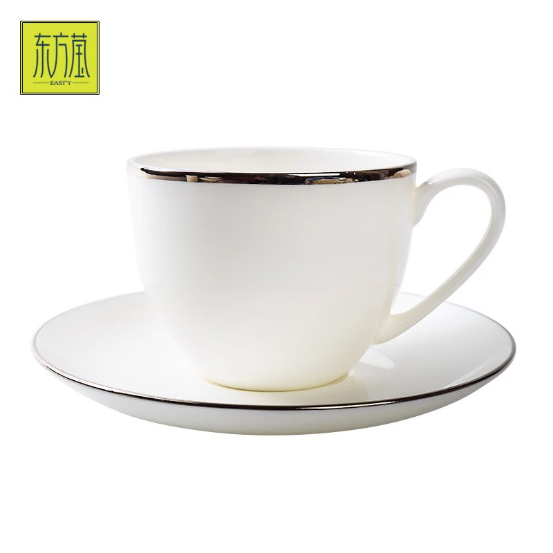 Dongfangying Foreign Trade Ceramic Bone China Aijiu Cup and Plate, White Gold edge Coffee Cup, single cup solid Color Tea Cup, Water cup and plate, afternoon tea, European high-end gift, daily use at home detail image 7