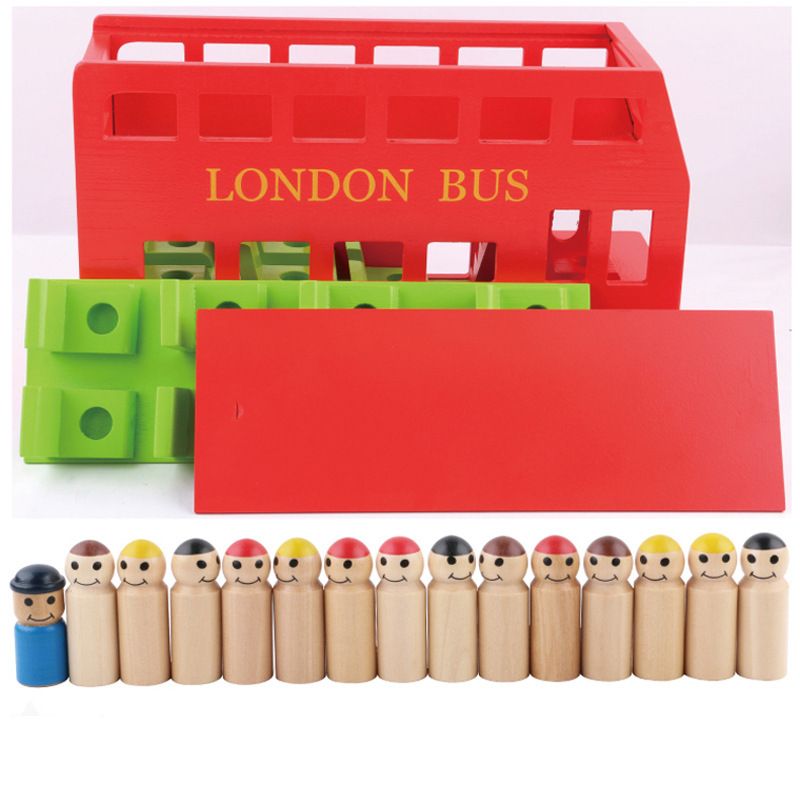 Mu Mama high-end Children's disassemblable wooden toy car, educational car model bus, Big Red Double-decker Bus 2