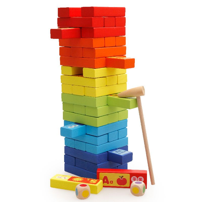 Wooden ball stacking building blocks, large wooden colorful stacking game, balanced wooden children's educational toy game