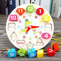 Clock toys wooden children string beading teaching digital cognition early education AIDS wear rope manufacturers wholesale