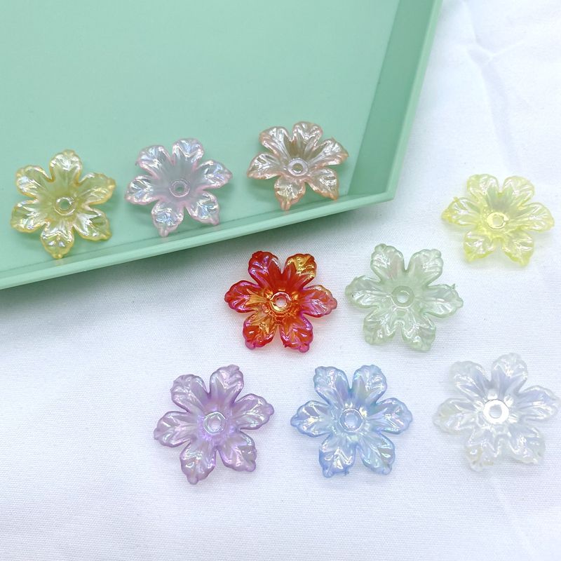 Jelly plated with ab color, 26mm six-petal flower, summer refreshing ancient-style hair tie accessory with scattered beads details Picture