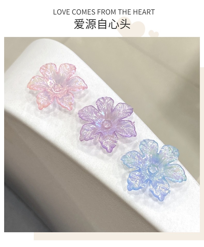 Jelly plated with ab color, 26mm six-petal flower, summer refreshing ancient-style hair tie accessory with scattered beads detail image 6