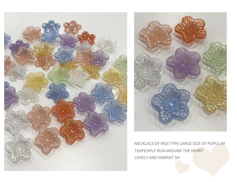 Jelly with ab color five-petal small flowers, refreshing and ancient-style hair accessory beads detail image 5