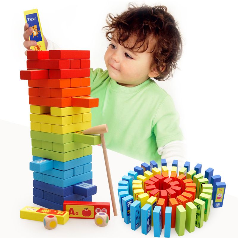 Wooden ball stacking building blocks, large wooden colorful stacking game, balanced wooden children's educational toy game details Picture