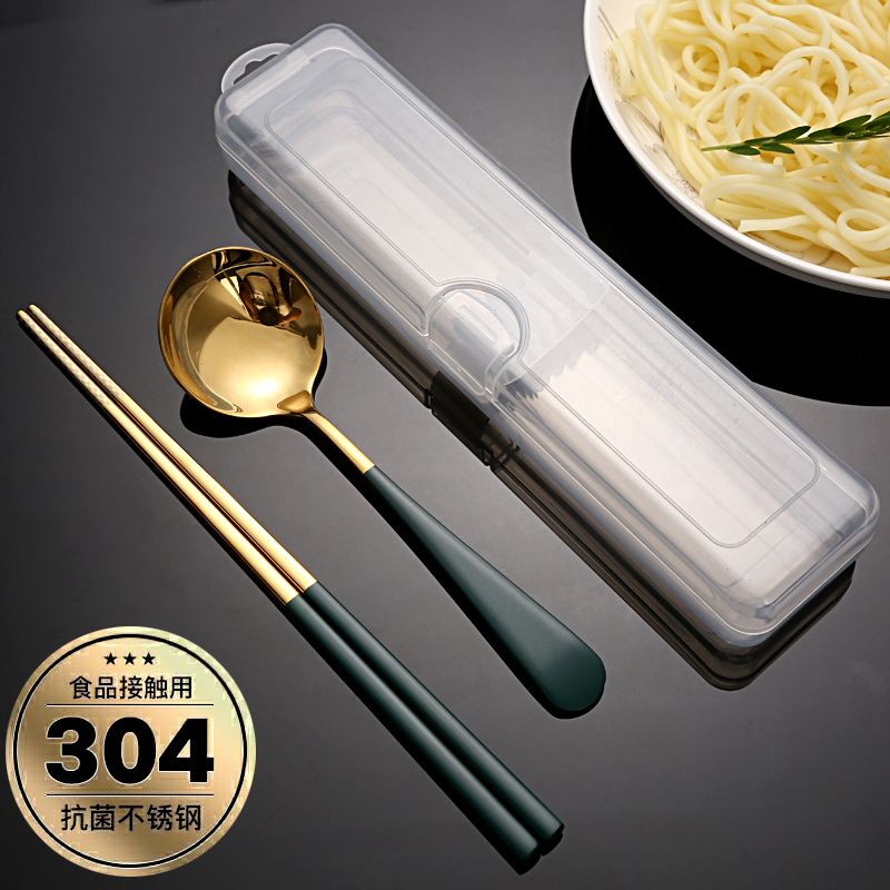 304筷子勺子套装学生单人装 便携不锈钢餐具三件套 网红便携餐具图