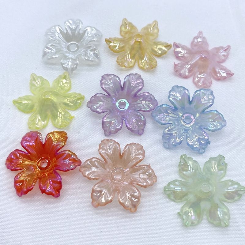果冻镀ab彩26mm六瓣花朵夏日清爽古风发绳饰品配件散珠
