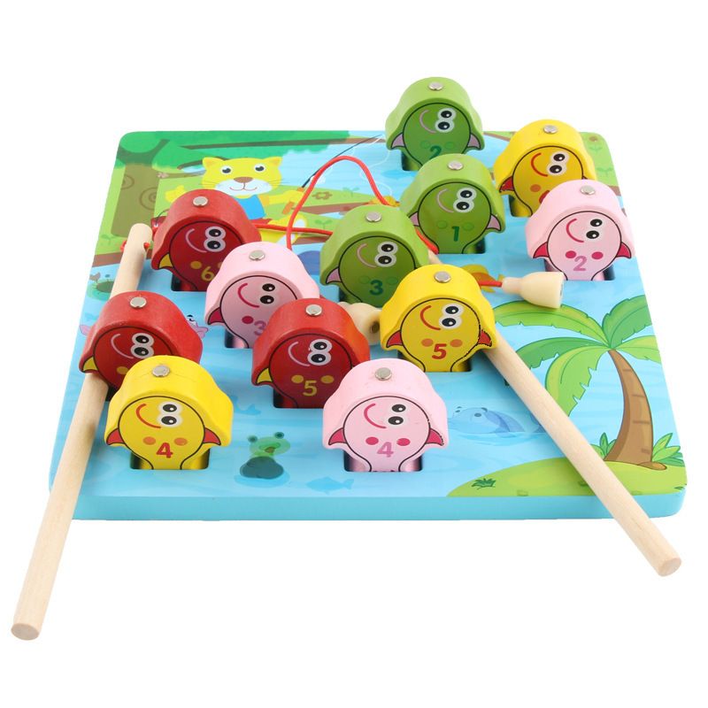 Children's wooden toys, wooden magnetic fishing toys, 3D fishing and stereoscopic insect catching game two-in-one toys.37 Specification image