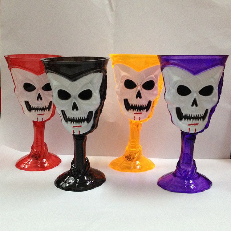 万圣节酒吧派对杯子供应鬼节高脚塑料杯 万圣节骷髅杯