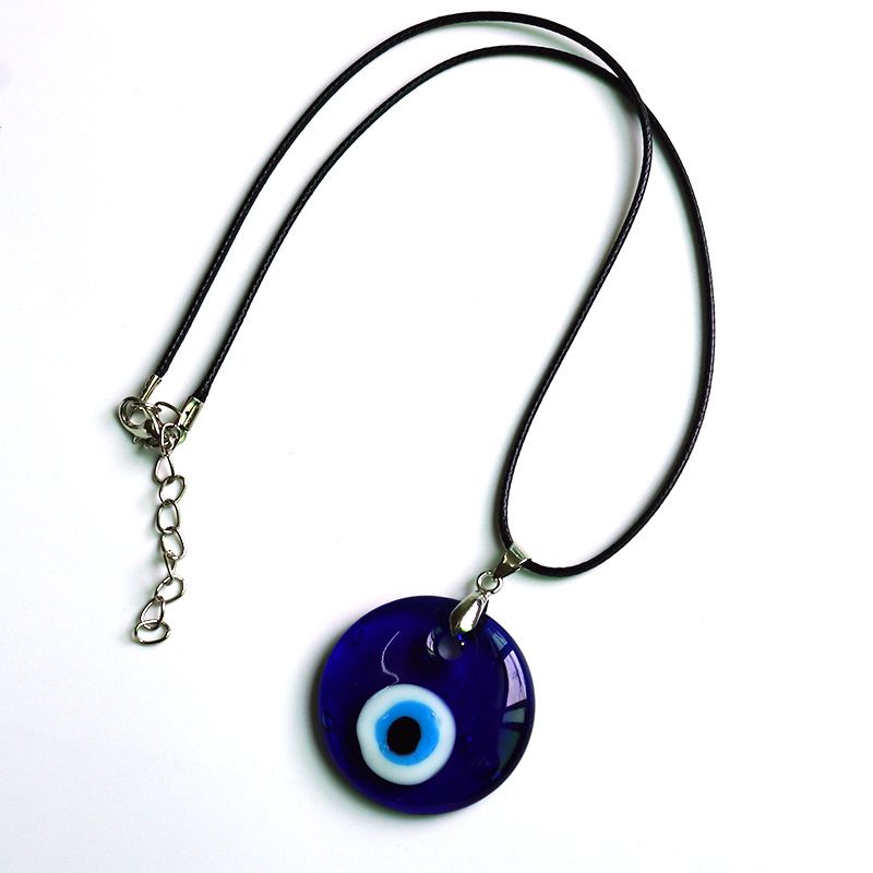 Siyao Accessories Factory wholesals Devil's Eye Turkish blue eye glass pendant necklaces, cross-border accessories, simple wax thread necklaces, and pendant accessories in multiple specifications ranging from 30mm to 35mm. We accept orders Item Picture