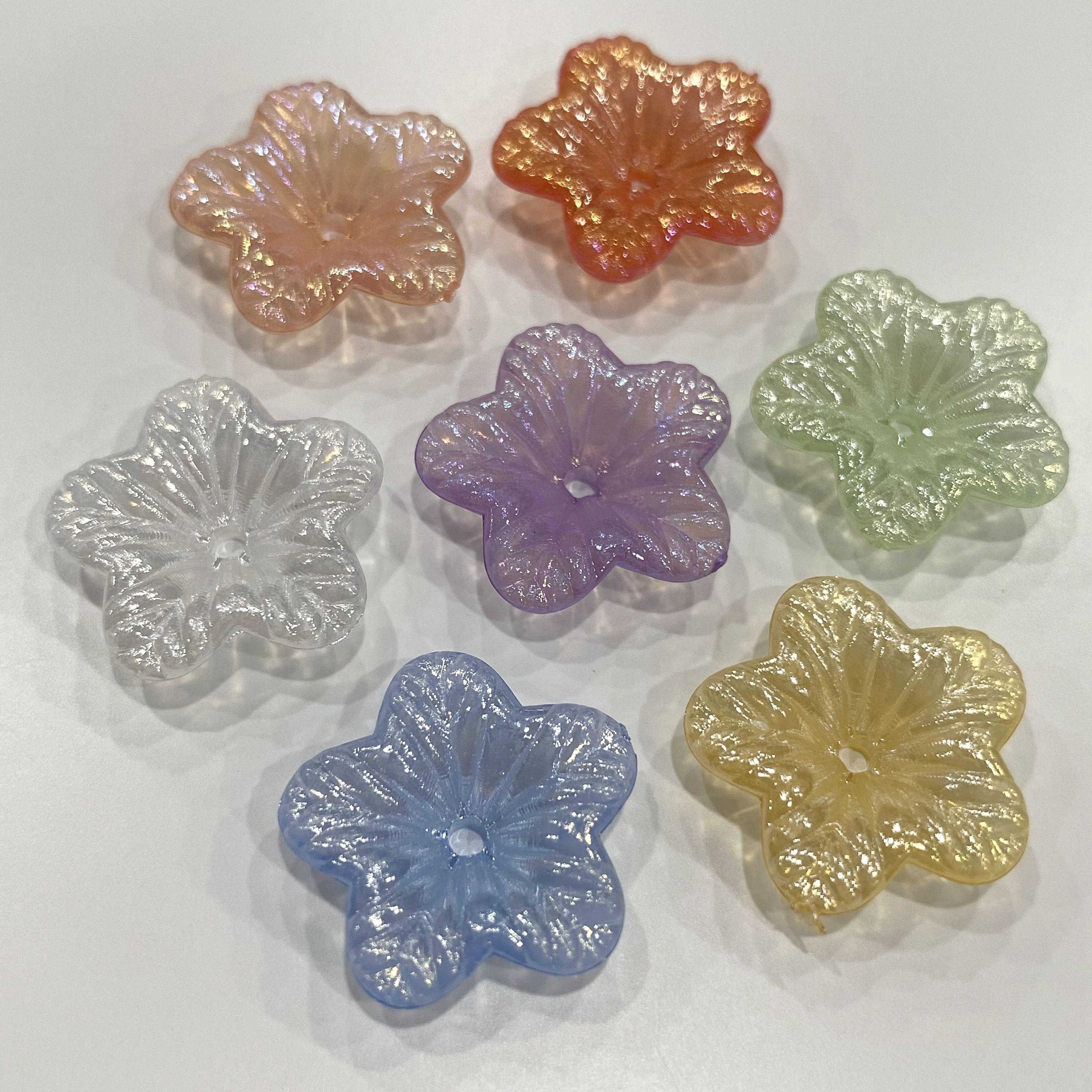 Jelly with ab color five-petal small flowers, refreshing and ancient-style hair accessory beads