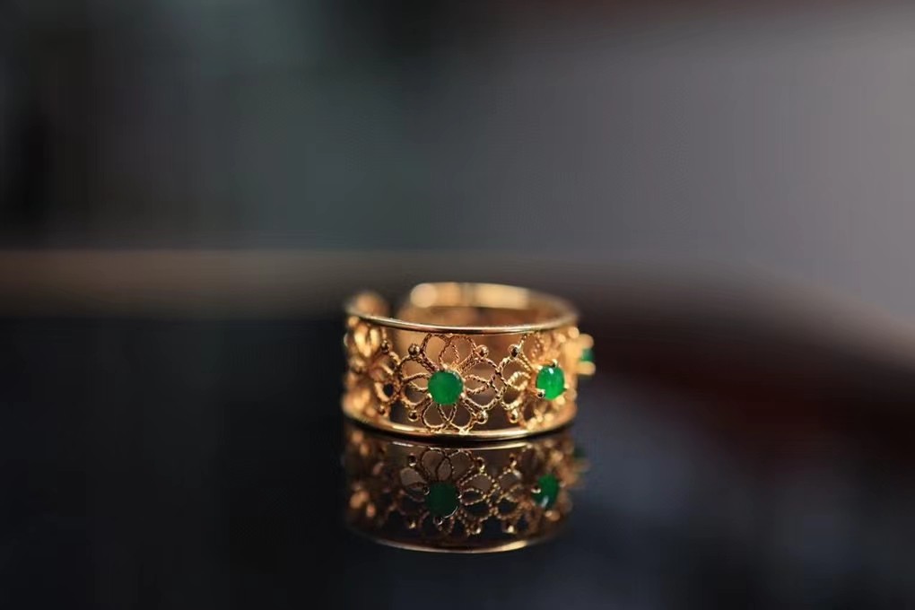 精品花丝翡翠戒指 18k精工制 尺寸齐全详情图2