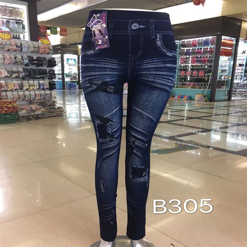 打底裤女外穿高腰弹力紧身显瘦春秋九分裤仿牛仔裤时尚