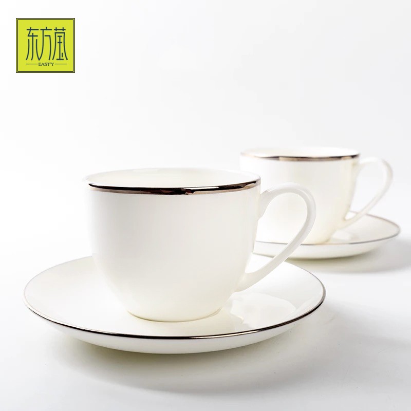 Dongfangying Foreign Trade Ceramic Bone China Aijiu Cup and Plate, White Gold edge Coffee Cup, single cup solid Color Tea Cup, Water cup and plate, afternoon tea, European high-end gift, daily use at home detail image 3