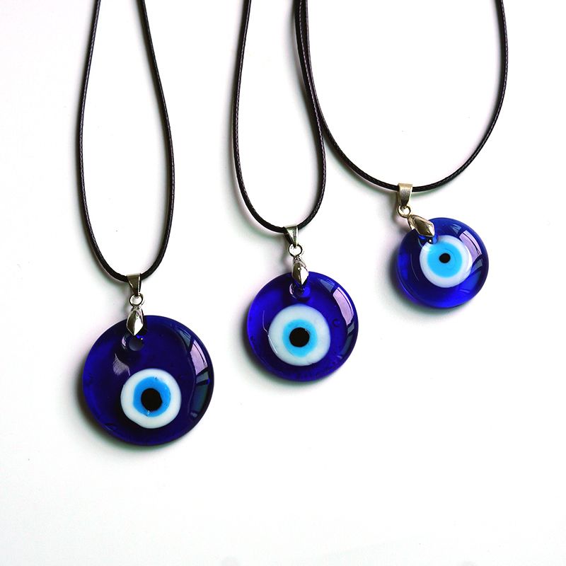 Siyao Accessories Factory wholesals Devil's Eye Turkish blue eye glass pendant necklaces, cross-border accessories, simple wax thread necklaces, and pendant accessories in multiple specifications ranging from 30mm to 35mm. We accept orders details Picture