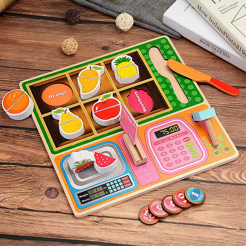 Children's fruit cutting toy boys and girls kitchen toy cutting seen the house cutting music barbecue shop wooden puzzle full figure