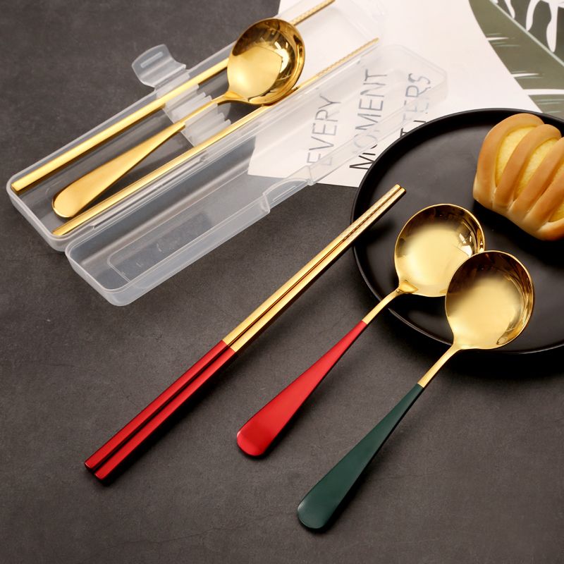 304筷子勺子套装学生单人装 便携不锈钢餐具三件套 网红便携餐具细节图