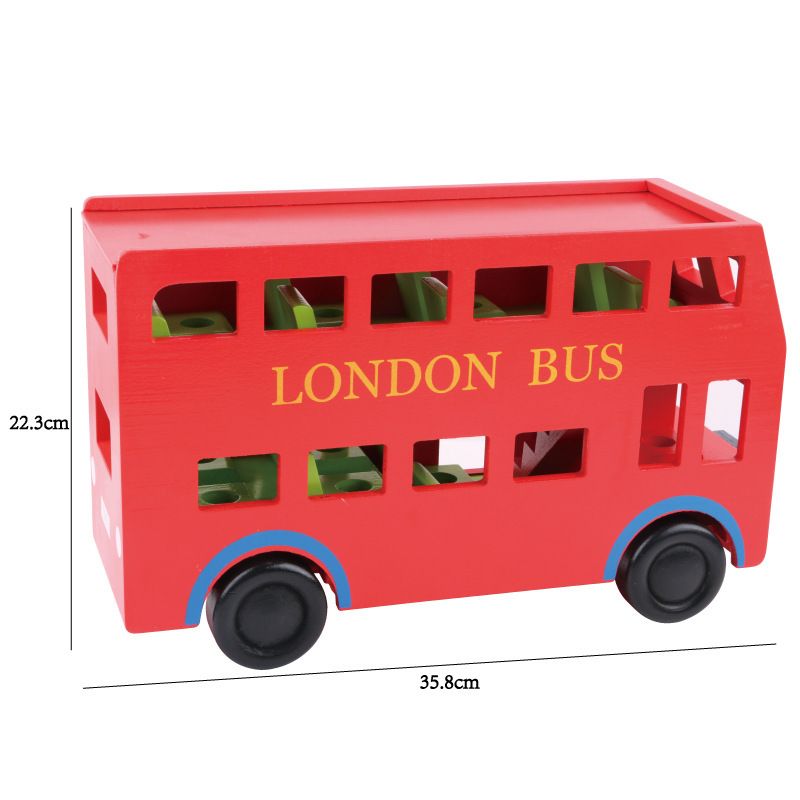 Mu Mama high-end Children's disassemblable wooden toy car, educational car model bus, Big Red Double-decker Bus 2 Specification image