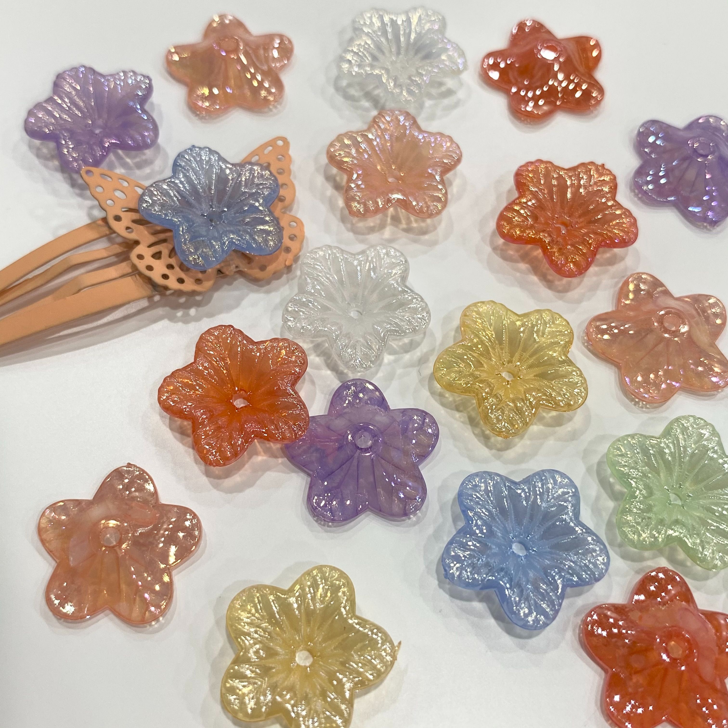 Jelly with ab color five-petal small flowers, refreshing and ancient-style hair accessory beads Application Scenario
