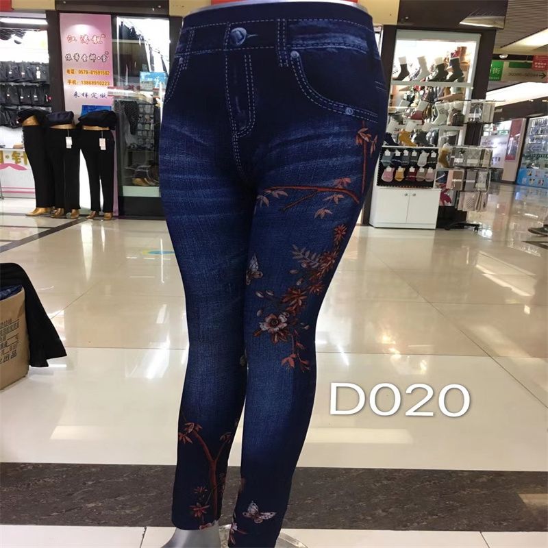 休闲大妈仿牛仔打底裤女外穿高腰弹力紧身显瘦春秋薄款